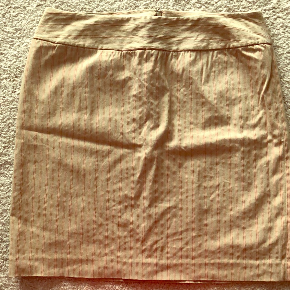 LB Pencil Skirt khaki Tan w/Red Pinstripe sz 14